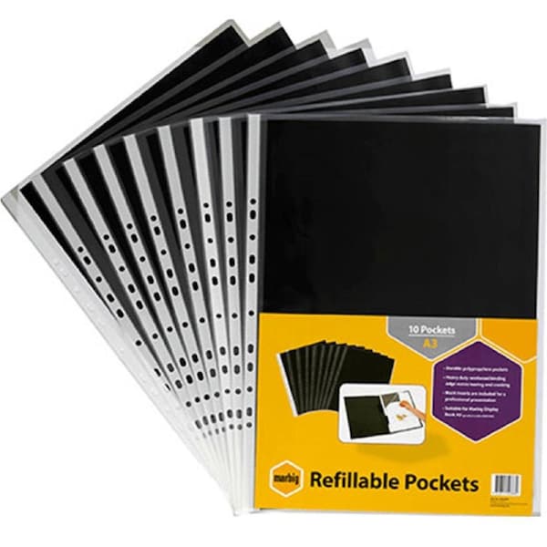 Marbig Display Book Refills Plastic Sleeves Portrait A3 Clear Pack 100