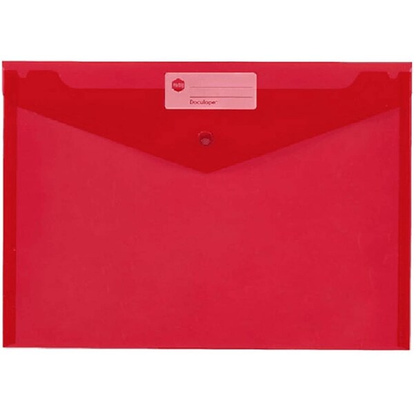 Marbig Doculope Folder Wallet Button Closure A4 Translucent Red Pack 10