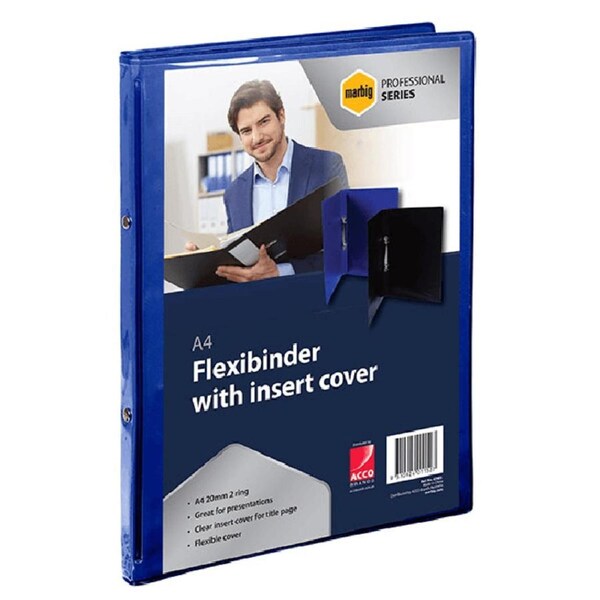 Marbig Flexibinder 2 Ring 20mm A4 Clear Cover Folder Blue