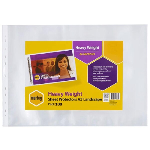 Marbig Heavy Duty Sheet Protectors Landscape A3 Pack 100