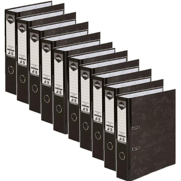 Marbig Lever Arch File Folder A4 Black Mottle 10 Pack BULK
