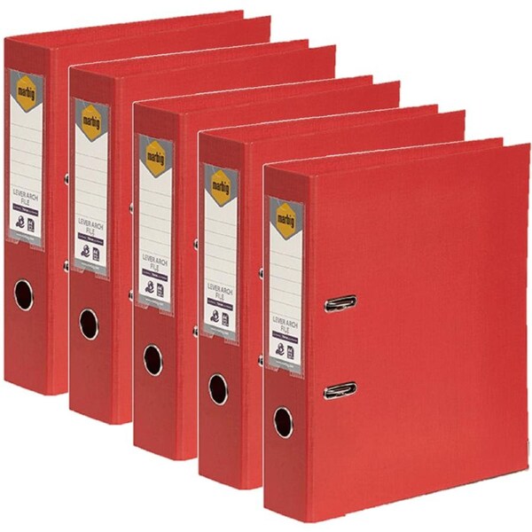Marbig Lever Arch File Folder A4 Bright Red Linen Design 5 Pack