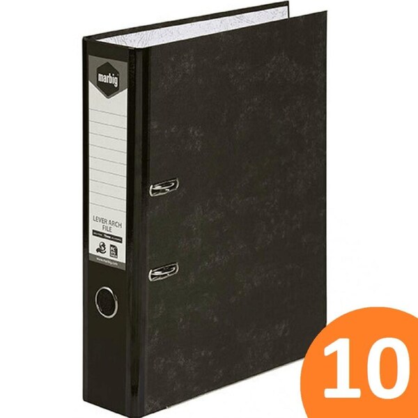 Marbig Lever Arch File Folder Binder Foolscap Black Mottle Box 10