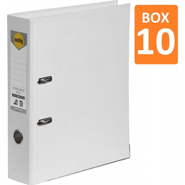 Marbig Linen Lever Arch File Folder A4 White 10 Pack Bulk