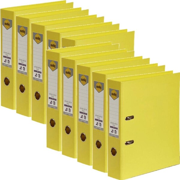 Marbig Linen Lever Arch File Folder PE A4 75mm Lemon Yellow Box 10