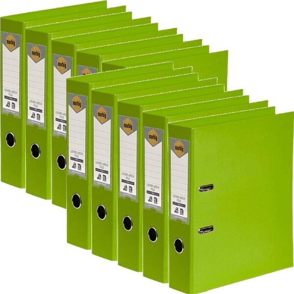 Marbig Linen Lever Arch File Folder PE A4 75mm Lime Green Box 10