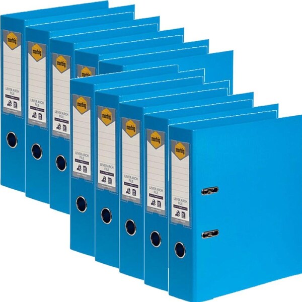 Marbig Linen Lever Arch File Folder PE A4 75mm Sky Blue Box 10
