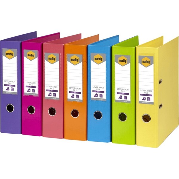 Marbig Linen Lever Arch File PE A4 Assorted Colours 75mm Box 10