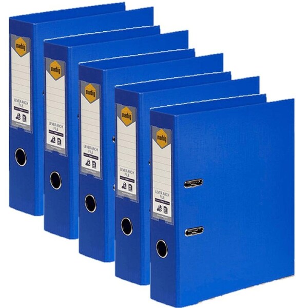 Marbig Linen Lever Arch File PE A4 Marine Blue Pack 5