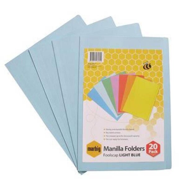 Marbig Manilla Folder Foolscap Light Blue Pack 20