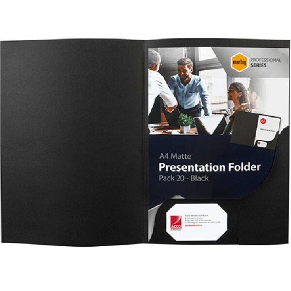 Marbig Presentation Folders A4 Matte Black Pack 20