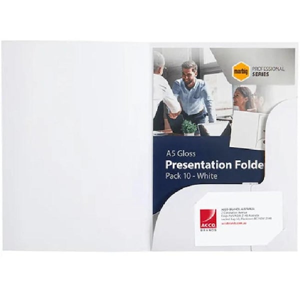 Marbig Professional Presentation Folder A5 Gloss White Pack 10