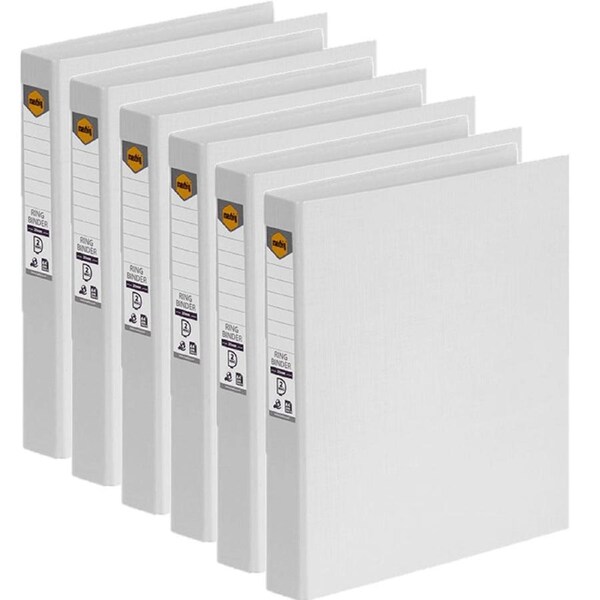 Marbig Ring Binder PE 25mm 2D Rings A4 White Pack 6
