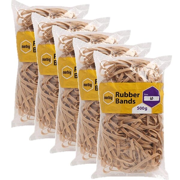 Marbig Rubber Bands Size No.65 500G Bag Pack 5 BULK