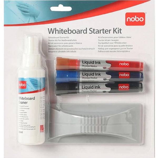 Nobo Whiteboard Starter Kit Eraser Cleaner Markers White Board