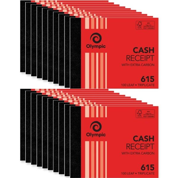 Olympic 615 Cash Receipt Book Carbon Triplicate 100 Leaf Pack 20 BULK