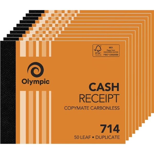 Olympic 714 Cash Receipt Book Carbonless Duplicate 50 Leaf Pack 10