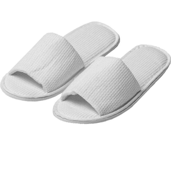 Open Toe Waffle Slip On Slippers White Hotel/Bath/Guest/Home 100 Pairs Bulk