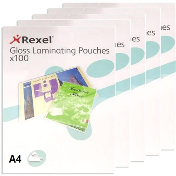 Rexel Laminating Pouch 75 Micron A4 Clear Pack 100 Pouches Pack 5