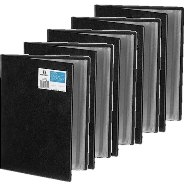 Rexel Slimview Display Book Folder 24 Pockets A4 Black Pack 5