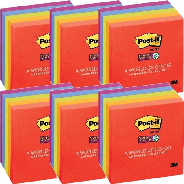 Pack 6 Post-It Super Sticky Notes 76x76mm Marrakesh Colours 5 Pads