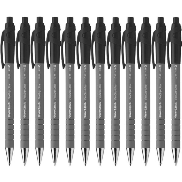 Papermate Flexgrip Retractable Ballpoint Pen Medium 1.0mm Black Box 12