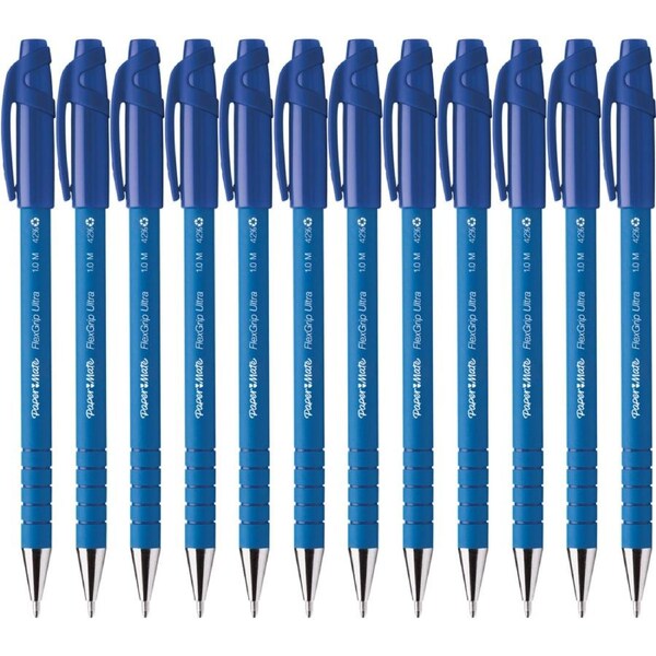 Papermate Flexgrip Ultra Ballpoint Pen Medium Nib Capped Blue Box 12