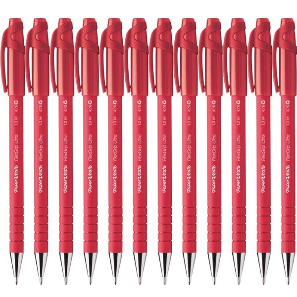 Papermate Flexgrip Ultra Ballpoint Pen Medium Nib Capped Red Box 12