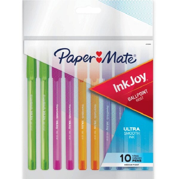 Papermate Inkjoy 100 Ballpoint Pens Medium 1.0Mm Assorted Fashion Pack 10