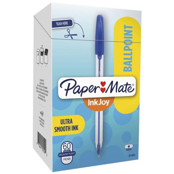 Papermate Inkjoy 50 Ballpoint Pen Medium 1.0mm Blue Box 60 Bulk