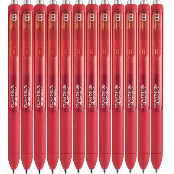 Papermate Inkjoy Gel Pen Medium 0.7mm Retractable Red Box 12