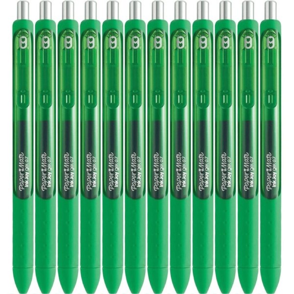 Papermate Inkjoy Gel Pen Medium 0.7mm Retractable Green Box 12