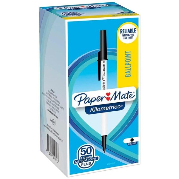 Papermate Kilometrico Ballpoint Pens Medium Black Box 50