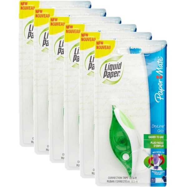 Papermate Liquid Paper Dryline Grip Correction Tape 5mmx8.5m Pack 6