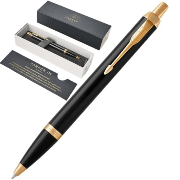 Parker IM Ballpoint Pen Gloss Black Gold Trim + Gift Box