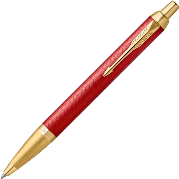 Parker IM Premium Ballpoint Pen Red Gold Trim Retractable Gift Box