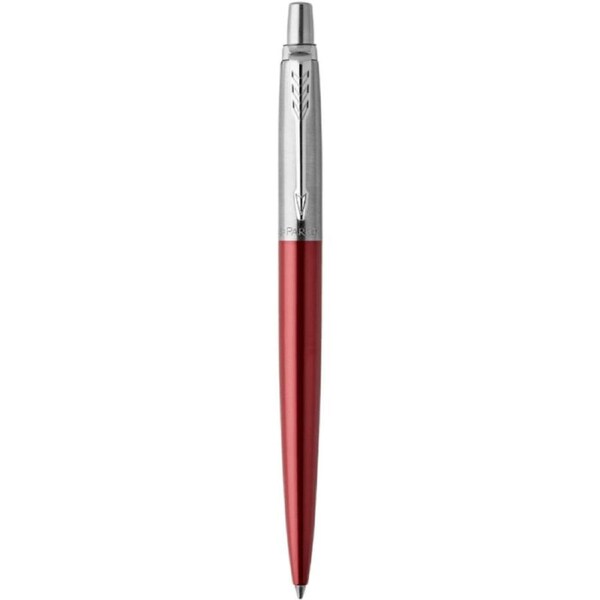 Parker Jotter Ballpoint Pen Kensington Red Chrome Trim Medium Nib Blue