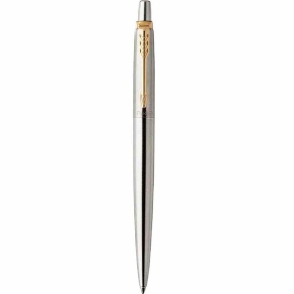 Parker Jotter Ballpoint Pen Stainless Steel Gold Trim Medium Nib Blue