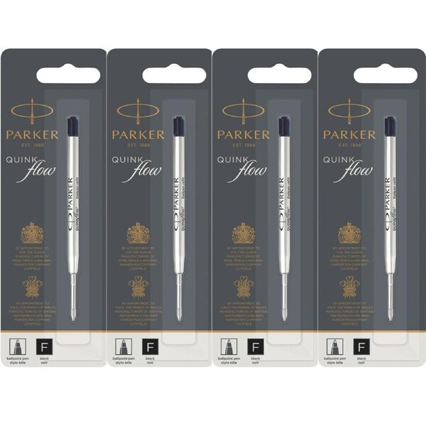 Parker Quink Flow Pen Refill Ballpoint Fine Black Pack 4