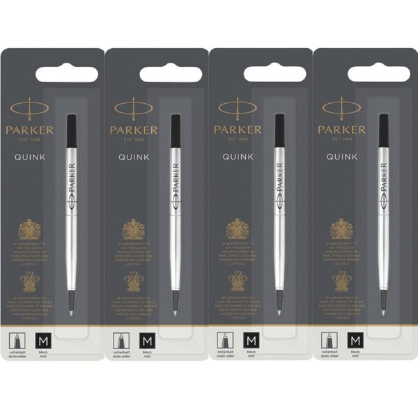 Parker Quink Flow Pen Refill Rollerball Medium Nib Black 4 Pack