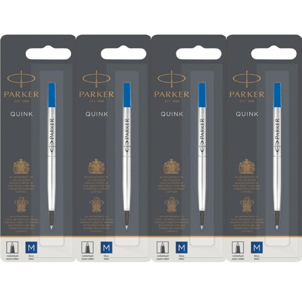 Parker Quink Flow Pen Refill Rollerball Medium Nib Blue 4 Pack