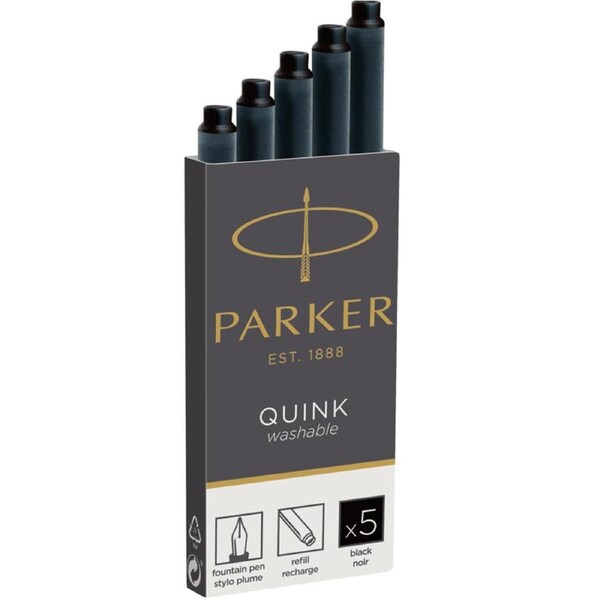 Parker Quink Fountain Pen Cartridge Refills Pack 5 Black