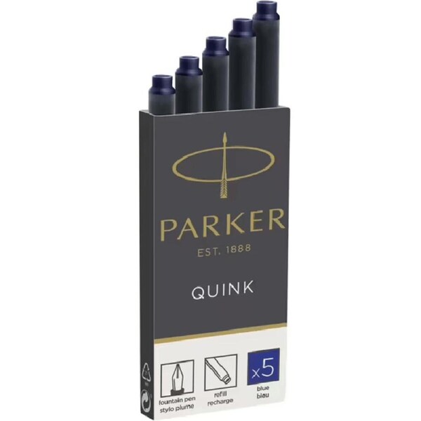 Parker Quink Fountain Pen Cartridge Refills Pack 5 Blue