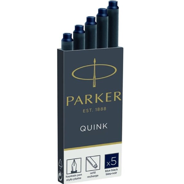 Parker Quink Fountain Pen Cartridge Refills Pack 5 Blue-Black