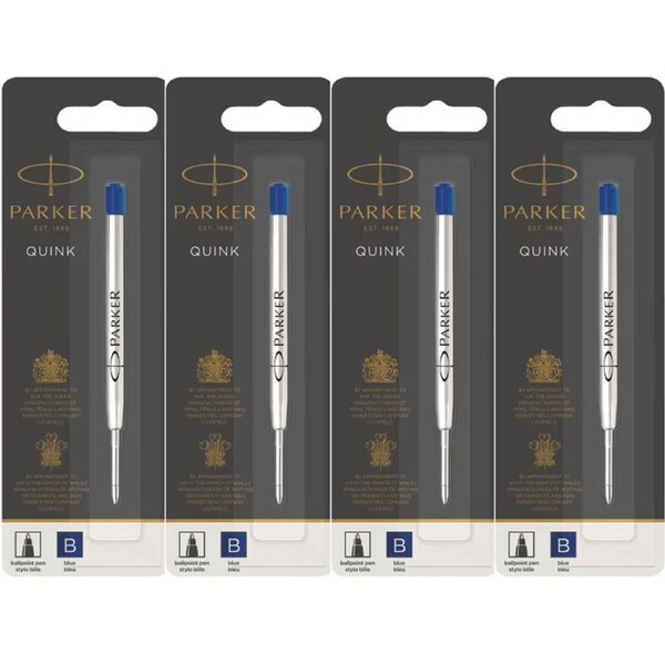 Parker Quink Pen Refill Ballpoint Broad 1.2mm Nib Blue Pack 4 Bulk