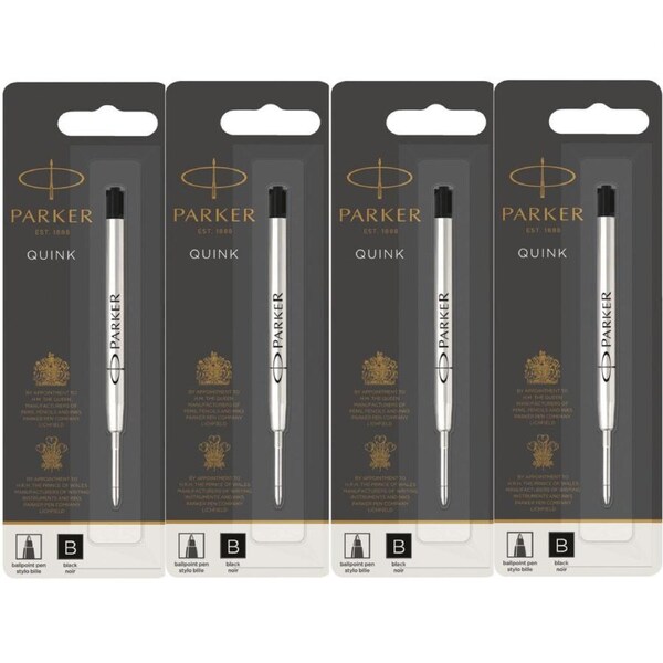 Parker Quink Pen Refill Ballpoint Broad Thick Nib 1.2mm Black Pack 4 Bulk