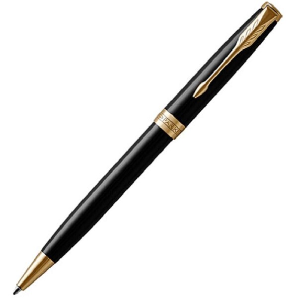 Parker Sonnet Black Lacquer Gold Trim Ballpoint Pen Medium Nib Blue