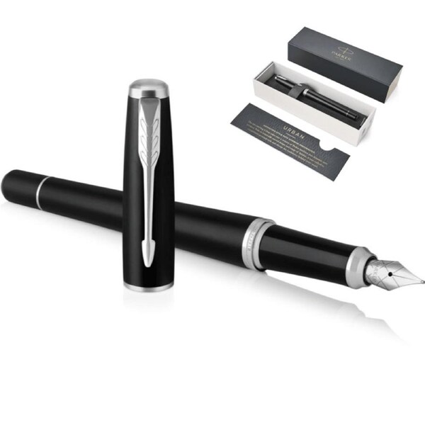 Parker Urban Fountain Pen Matte Black Chrome Trim Gift Box