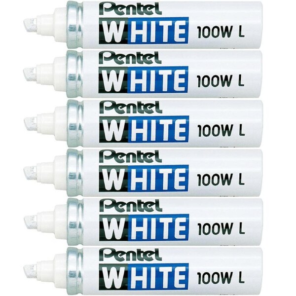 Pentel 100W L Large Permanent Marker Large Chisel White Pack 6