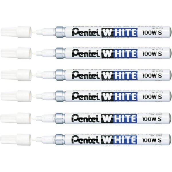 Pentel 100W S Permanent Marker Small Bullet White Pack 6